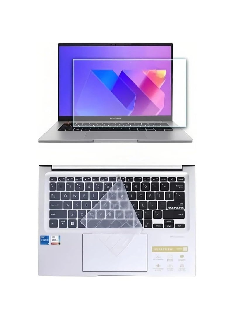 Compatible with ASUS VivoBook 14 (X1405V) 2024 14-inch Fully Transparent Silicone Laptop Keyboard Cover and HD Tempered Glass - Image 1