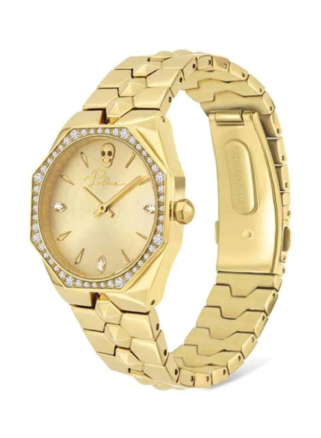 POLICE Police Montaria Women's Analog Quartz Watch with Gold Plated Dial and Gold Plated Stainless Steel Bracelet