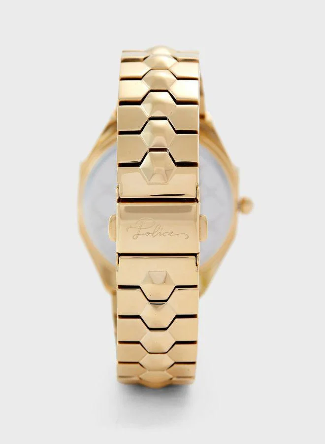 POLICE Police Montaria Women's Analog Quartz Watch with Gold Plated Dial and Gold Plated Stainless Steel Bracelet