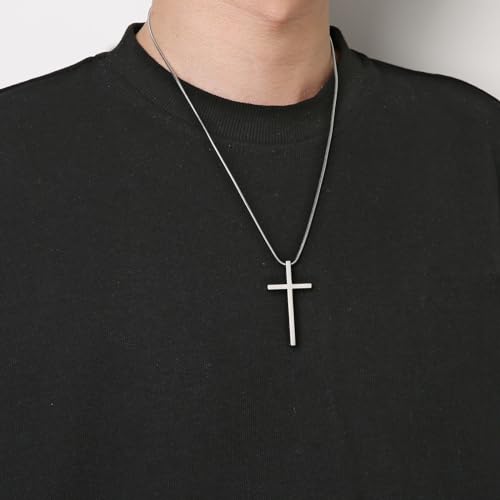 HZMAN Philippians 4:13 Cross Pendant Strength Bible Verse Stainless Steel Necklace (Silver) - Image 2