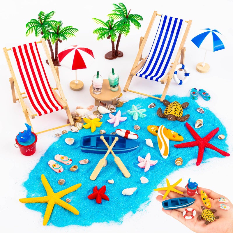 LHSYFBZ 30 Pcs Beach Miniature Dollhouse Decoration Beach Cake Decorations Umbrella Palm Chair Miniature Toys for DIY Garden and Plant Decoration - Image 3