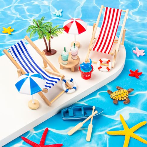 LHSYFBZ 30 Pcs Beach Miniature Dollhouse Decoration Beach Cake Decorations Umbrella Palm Chair Miniature Toys for DIY Garden and Plant Decoration - Image 5