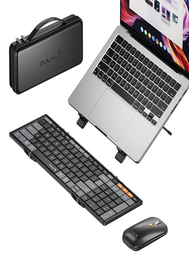 ProtoArc Foldable Keyboard Mouse Combo, XKM01 CaseUp Portable Bluetooth Keyboard and Mouse with Laptop Stand, a Mobile Work Solution for On-The-Go, Compatible with Laptop PC MacBook Windows Mac OS - Image 1