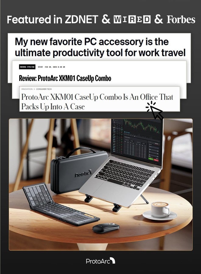 ProtoArc Foldable Keyboard Mouse Combo, XKM01 CaseUp Portable Bluetooth Keyboard and Mouse with Laptop Stand, a Mobile Work Solution for On-The-Go, Compatible with Laptop PC MacBook Windows Mac OS - Image 2