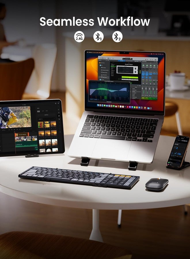 ProtoArc Foldable Keyboard Mouse Combo, XKM01 CaseUp Portable Bluetooth Keyboard and Mouse with Laptop Stand, a Mobile Work Solution for On-The-Go, Compatible with Laptop PC MacBook Windows Mac OS - Image 5