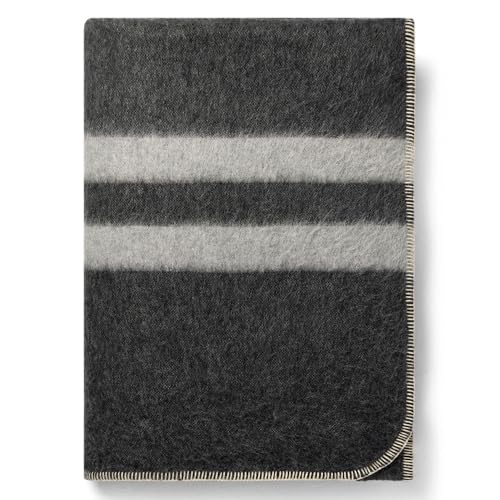 Alpaca Warehouse Thick Alpaca Wool Blanket Heavyweight for Camping Outdoors or Using Indoors Soft Peruvian Alpaca Wool Blankets Dark Gray Soft Gray Stripes Queen - Image 1