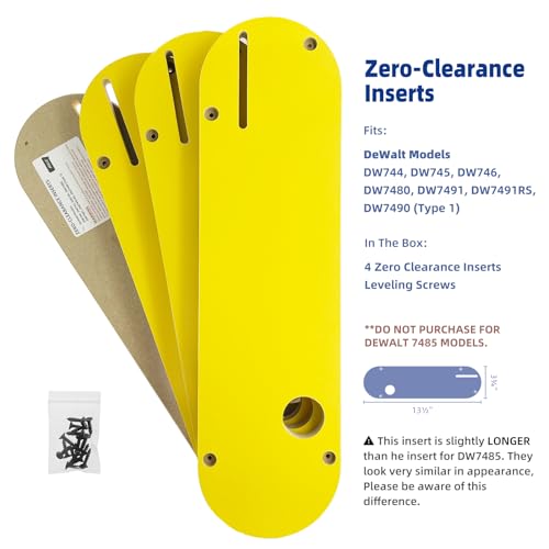 AGILLE Zero Clearance Inserts For DeWalt 7491, 7491RS, 7490 (Type 1), 744, 745, 746, 7480, with Riving Knife Slot, Precise Cuts with No Tear-Out, Include Off-set Screws, Easy Height Adjustment, 4-Pack - Image 3