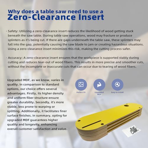 AGILLE Zero Clearance Inserts For DeWalt 7491, 7491RS, 7490 (Type 1), 744, 745, 746, 7480, with Riving Knife Slot, Precise Cuts with No Tear-Out, Include Off-set Screws, Easy Height Adjustment, 4-Pack - Image 4
