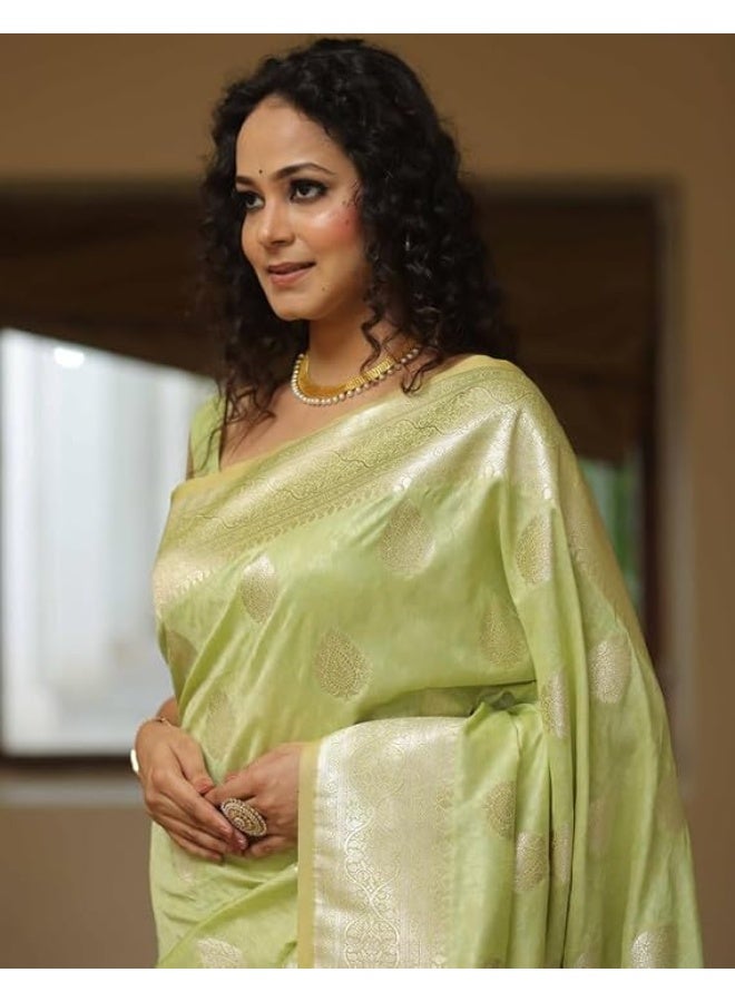 ساري حرير كانجيفارام ناعم للنساء من سيريل، ساري حرير نقي مع بلوزة غير مخيطة - Image 4