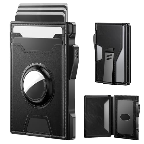 typecase AirTag Wallet for Men: Pop Up Card Case, Secure Holder for Apple Air Tag, Premium Leather, Smart, RFID Blocking, Slim, Minimalist, Thin, 13 Cards Capacitiy | ID Window | Money Clip (Black) - Image 1