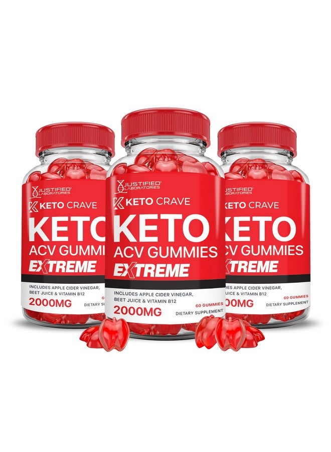 Justified Laboratories (3 Pack) Keto Crave Keto ACV Gummies Extreme 2000MG Keto Crave Keto Gummies Advanced Formula Apple Cider Vinegar with Pomegranate Beet Juice Powder B12 Vegan Non GMO 180 Gummys - Image 1