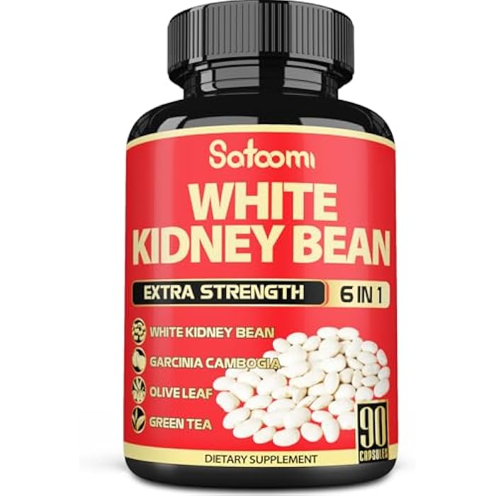 Satoomi 6 in 1 White Kidney Bean Extract Capsules -90 Capsules -3 Month Supply - Extra Blend with Olive Leaf, Green Coffee Bean & Green Tea - Support Carb Scale Down - Image 1