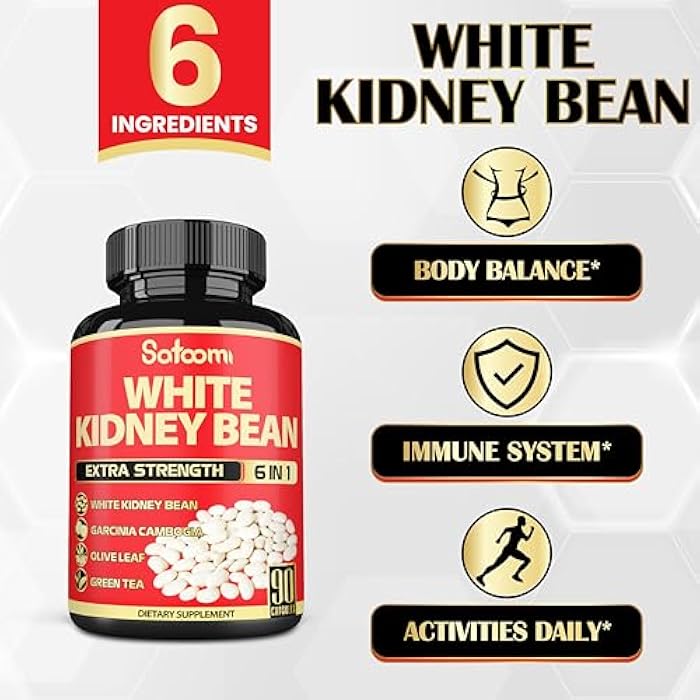 Satoomi 6 in 1 White Kidney Bean Extract Capsules -90 Capsules -3 Month Supply - Extra Blend with Olive Leaf, Green Coffee Bean & Green Tea - Support Carb Scale Down - Image 3