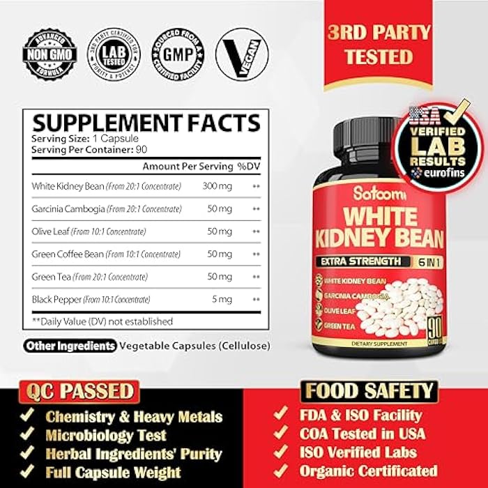Satoomi 6 in 1 White Kidney Bean Extract Capsules -90 Capsules -3 Month Supply - Extra Blend with Olive Leaf, Green Coffee Bean & Green Tea - Support Carb Scale Down - Image 2