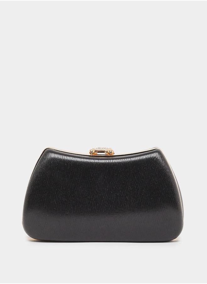 Styli Embellished Lock Clutch Bag with Chain Strap  - Image 4