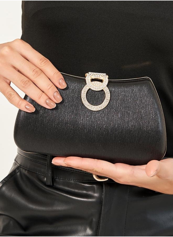 Styli Embellished Lock Clutch Bag with Chain Strap  - Image 2