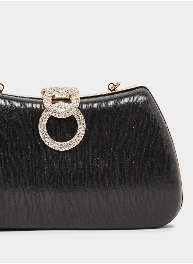 Styli Embellished Lock Clutch Bag with Chain Strap  - Image 5