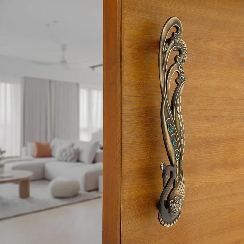 LAPO باب LAPO Mayur 12 بوصة للباب الرئيسي باب خشبي زجاجي مقابض سحب لجميع أبواب المنزل المكتب الفنادق عبوة من 1 جانب أيسر تشطيب عتيق ضمان 3 سنوات - Image 4