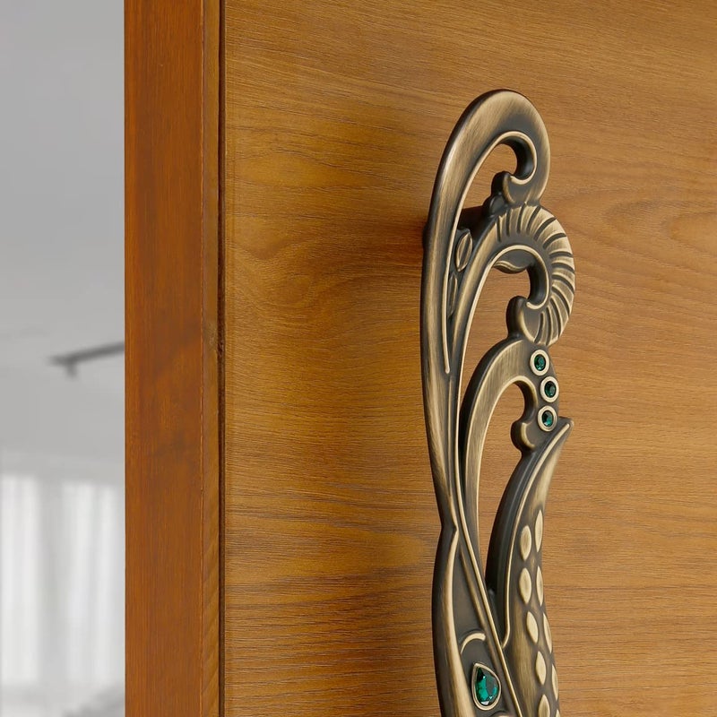 LAPO باب LAPO Mayur 12 بوصة للباب الرئيسي باب خشبي زجاجي مقابض سحب لجميع أبواب المنزل المكتب الفنادق عبوة من 1 جانب أيسر تشطيب عتيق ضمان 3 سنوات - Image 5