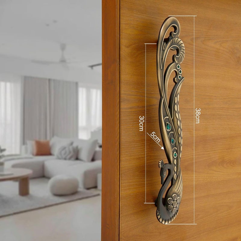 LAPO باب LAPO Mayur 12 بوصة للباب الرئيسي باب خشبي زجاجي مقابض سحب لجميع أبواب المنزل المكتب الفنادق عبوة من 1 جانب أيسر تشطيب عتيق ضمان 3 سنوات - Image 2