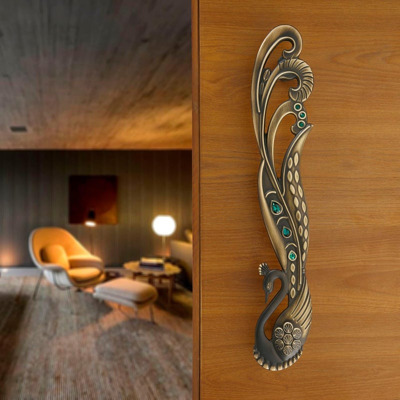 LAPO باب LAPO Mayur 12 بوصة للباب الرئيسي باب خشبي زجاجي مقابض سحب لجميع أبواب المنزل المكتب الفنادق عبوة من 1 جانب أيسر تشطيب عتيق ضمان 3 سنوات - Image 1