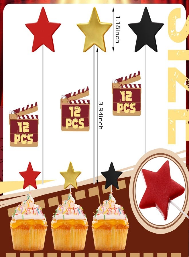 Threehoney 36 Pcs Movie Night Cake Topper Clay Star Decorations Movie Theme Party Supplies Cake Decoration for Birthday Theater Themed for Shower Birthday Party Film Backdrop - Image 2