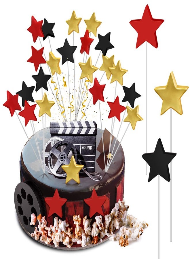 Threehoney 36 Pcs Movie Night Cake Topper Clay Star Decorations Movie Theme Party Supplies Cake Decoration for Birthday Theater Themed for Shower Birthday Party Film Backdrop - Image 1