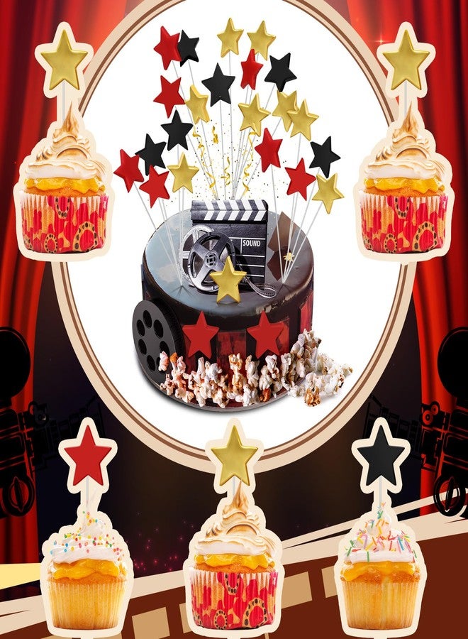 Threehoney 36 Pcs Movie Night Cake Topper Clay Star Decorations Movie Theme Party Supplies Cake Decoration for Birthday Theater Themed for Shower Birthday Party Film Backdrop - Image 5