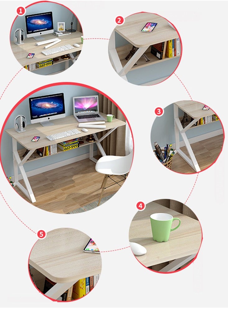 CityRiya-Long - Computer Desk Home Office Computer Desk Writing Study Desk Gaming Desk Simple Laptop Table Large Corner Table with Bookshelf & Storage Sheves - Image 1
