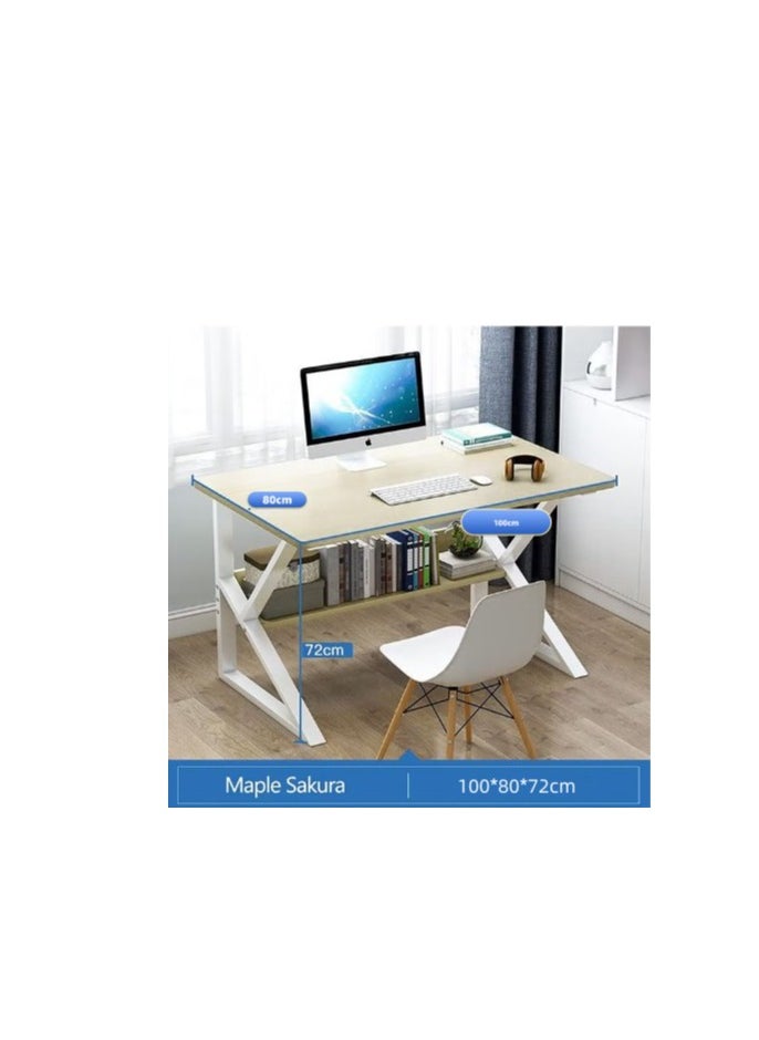 CityRiya-Long - Computer Desk Home Office Computer Desk Writing Study Desk Gaming Desk Simple Laptop Table Large Corner Table with Bookshelf & Storage Sheves - Image 1