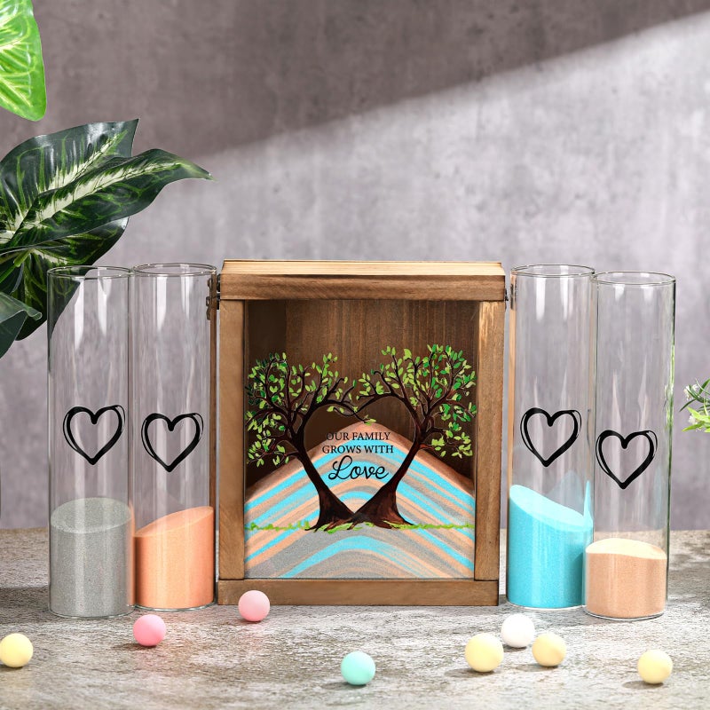 Anglechic Wedding Unity Sand Ceremony Kit Unity Sand Set for Wedding with Wood Box 4 Sand Ceremony Vase 4 Unity Sand Wedding Sand Ceremony Sets for Weddings Bridal Party(Classic Color,Tree) - Image 1