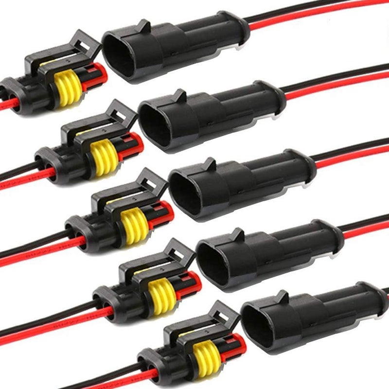 YETOR Way Car Waterproof Electrical Connector,16 AWG 2 pin Plug Auto Electrical Wire Connectors for Car, Truck, Boat, and Other Wire Connections.(5 Pack)¡­ - Image 1