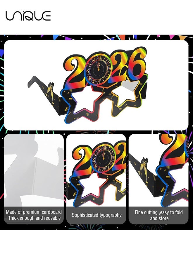 يونيك نظارات حفلة رأس السنة 2026 - 16 قطعة من نظارات احتفالية لليلة رأس السنة، معدات تصوير للصور، مرحبًا بعام 2026، نظارات ورقية مبتكرة، هدايا ولوازم الحفلات - باللونين الأسود والذهبي اللامع - Image 3