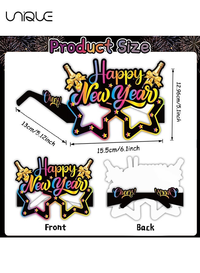 يونيك نظارات حفلة رأس السنة 2026 - 16 قطعة من نظارات احتفالية لليلة رأس السنة، معدات تصوير للصور، مرحبًا بعام 2026، نظارات ورقية مبتكرة، هدايا ولوازم الحفلات - باللونين الأسود والذهبي اللامع - Image 2
