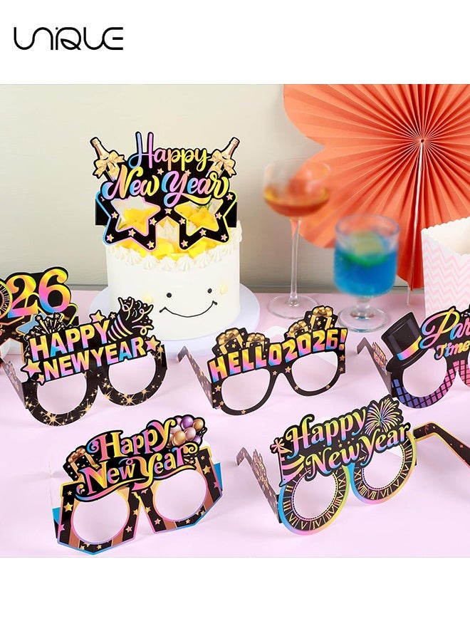 يونيك نظارات حفلة رأس السنة 2026 - 16 قطعة من نظارات احتفالية لليلة رأس السنة، معدات تصوير للصور، مرحبًا بعام 2026، نظارات ورقية مبتكرة، هدايا ولوازم الحفلات - باللونين الأسود والذهبي اللامع - Image 4