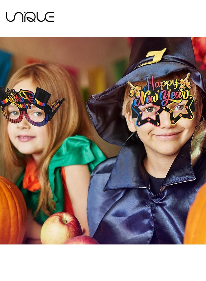 يونيك نظارات حفلة رأس السنة 2026 - 16 قطعة من نظارات احتفالية لليلة رأس السنة، معدات تصوير للصور، مرحبًا بعام 2026، نظارات ورقية مبتكرة، هدايا ولوازم الحفلات - باللونين الأسود والذهبي اللامع - Image 5