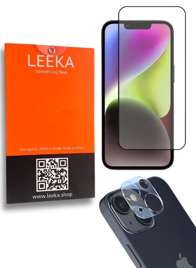 LEEKA iPhone 14 Plus Pack for iPhone 14 Plus HD Glass + Camera 9H Lens glass protector Bubble Free Anti-scratch Ultra Clear full screen anti finger print protection with free Easy Installation kit and wipes tempered glass - Image 1