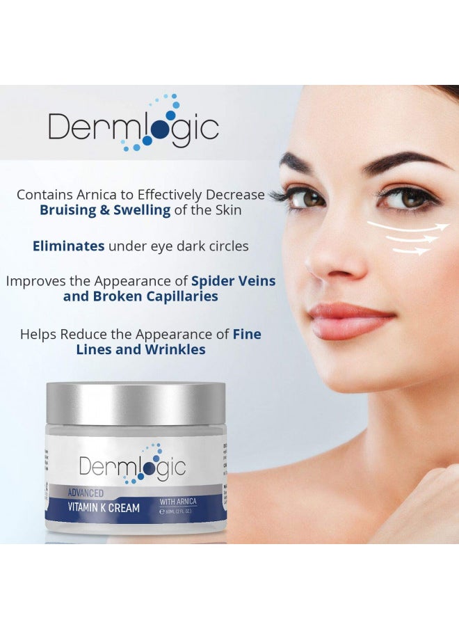 Dermlogic Vitamin K Cream- Moisturizing Bruise Healing Formula. Dark Spot Corrector for Bruising, Spider Veins & Broken Capillaries. Reduces Under Eye Dark Circles, Fine Lines, Puffiness, & Wrinkles with Arnica  - Image 2