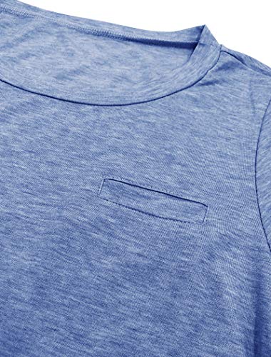 Bingerlily Women's Roll Up Short Sleeve T Shirts Summer Crew Neck Tops Loose Causal Tees with Pocket Blue - Image 5