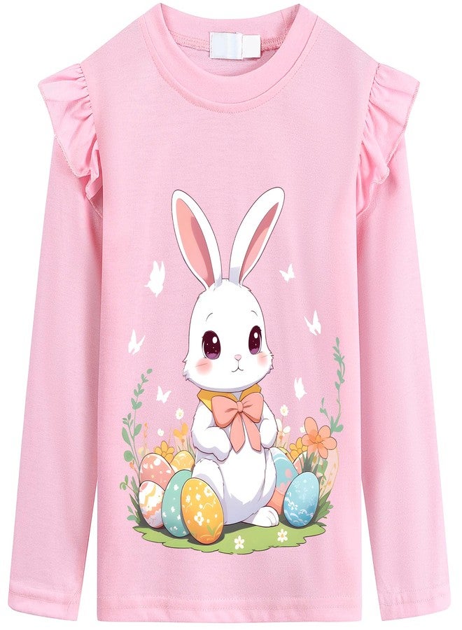 CM-Kid Baby Girls Easter Shirt Toddler Cute Bunny and Easter Eggs Cotton Tee Long Sleeves Pink Clothes 2T - Image 1