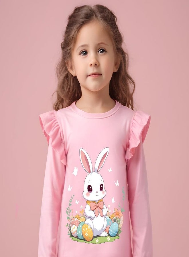 CM-Kid Baby Girls Easter Shirt Toddler Cute Bunny and Easter Eggs Cotton Tee Long Sleeves Pink Clothes 2T - Image 2