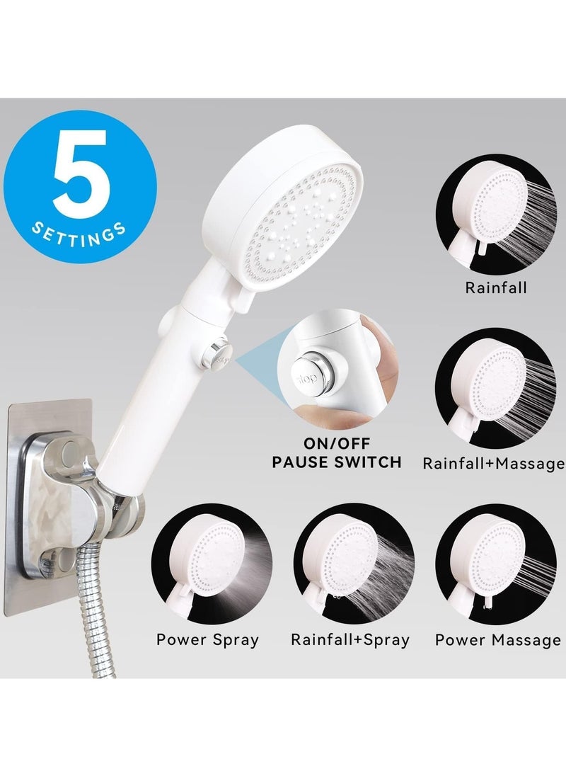 High Pressure Shower Head, Water Saving Hand Shower, 5 Jet Types, Handheld, for Bathing and Spa Modern Square Handheld Shower Head Silver
