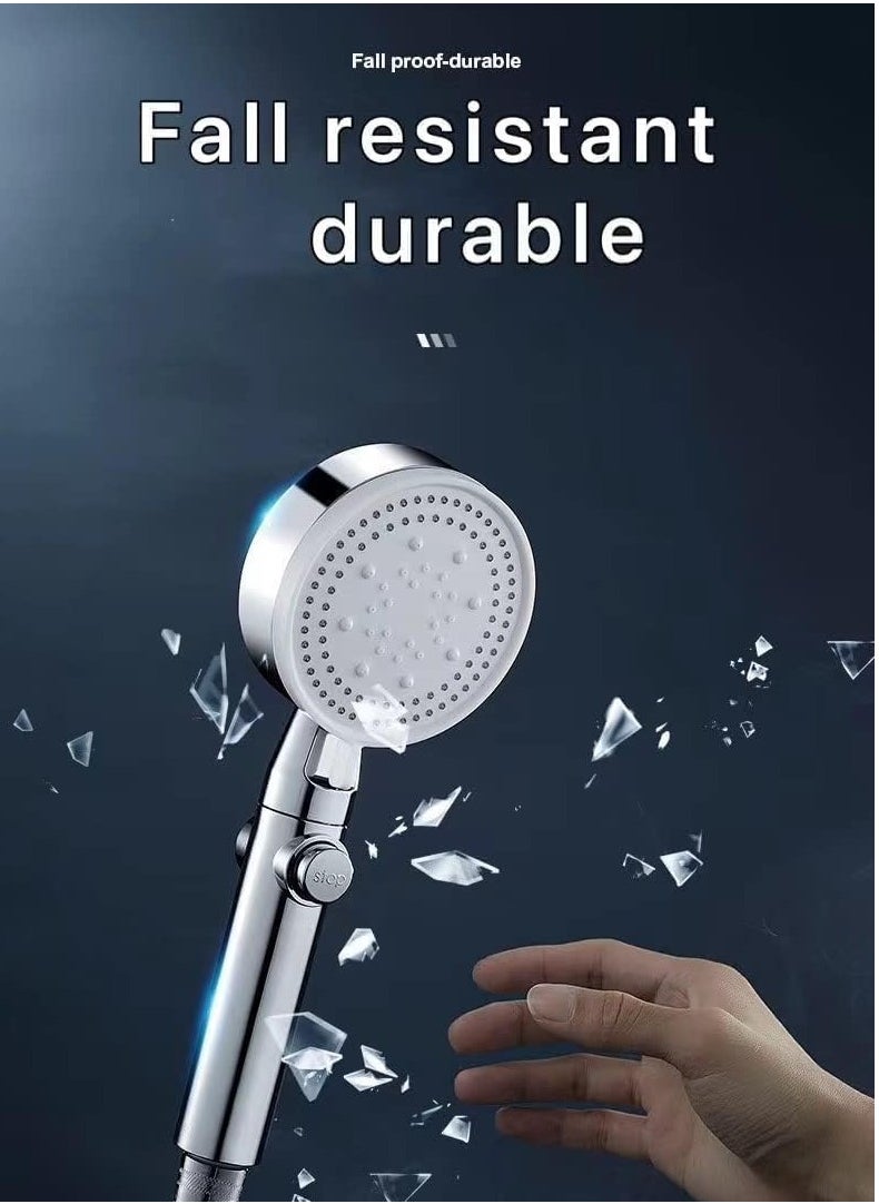 High Pressure Shower Head, Water Saving Hand Shower, 5 Jet Types, Handheld, for Bathing and Spa Modern Square Handheld Shower Head Silver