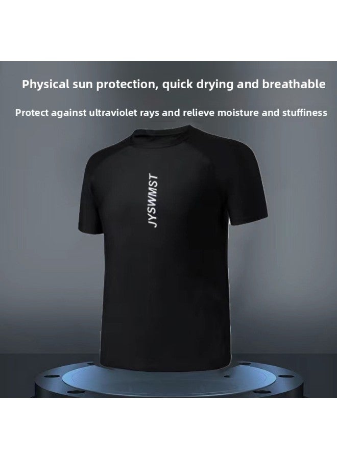 Loquat Swimwear Men's Suit Teenager Adult Large Size Double Layer Swimming Trunks Short Sleeve Top Men's Training Clothing Swimwear-Color:80818+813 Black Suit- - Image 2