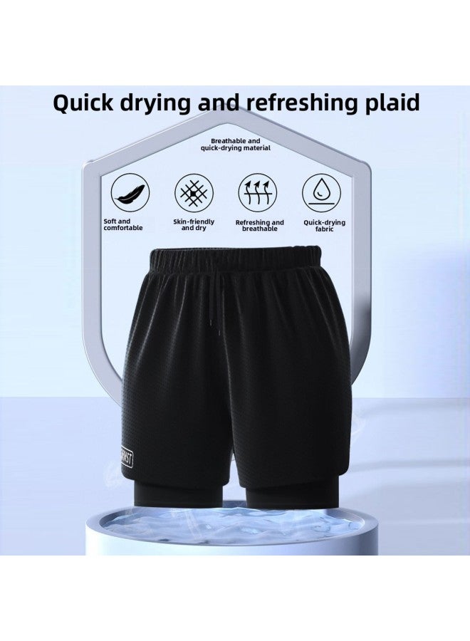 Loquat Swimwear Men's Suit Teenager Adult Large Size Double Layer Swimming Trunks Short Sleeve Top Men's Training Clothing Swimwear-Color:80818+813 Black Suit- - Image 3