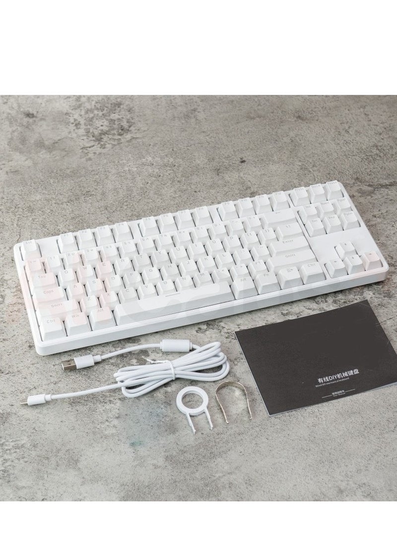 Generic - Tri-mode Wireless Gaming Mechanical Keyboard - 3 Mode Connection ( BT 3 Devices / 2.4G Wireless / Wired ) TKL Keyboard -Hot Swap Blue Switches - Single Blue LED Backligh - Built in battery  2500mAh - Removable Type-C cable -  PBT Keycap 87 EN Keys layout | White - Image 1