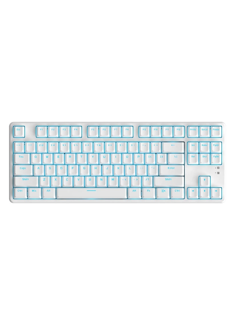Generic - Tri-mode Wireless Gaming Mechanical Keyboard - 3 Mode Connection ( BT 3 Devices / 2.4G Wireless / Wired ) TKL Keyboard -Hot Swap Blue Switches - Single Blue LED Backligh - Built in battery  2500mAh - Removable Type-C cable -  PBT Keycap 87 EN Keys layout | White - Image 1