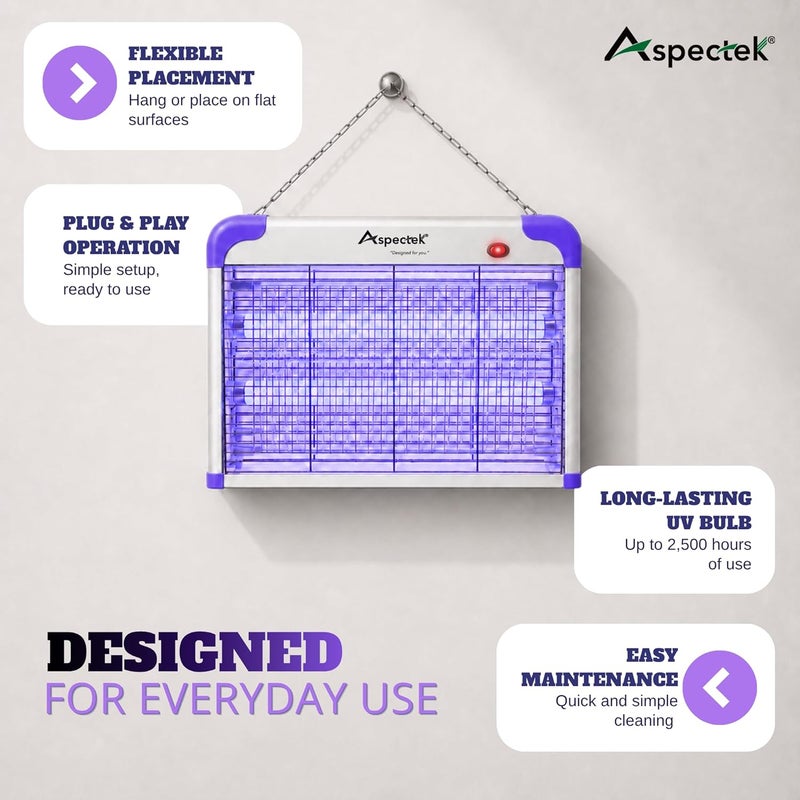 ASPECTEK Purple Electric Insect Killer, 2800V Mosquito Lamp with 20W UV Lamp. Kills Mosquitoes, Moths, Flies. Comes with 2 Replacement Bulbs, ideal for Household - Image 5