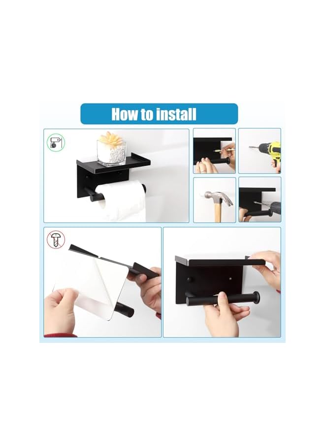 S-TOP Black Toilet Roll Holder, Stainless Steel Toilet Paper Holder with Shelf Self Adhesive Wall Mounted Paper Holder Bathroom Accessories (Black) - Image 4