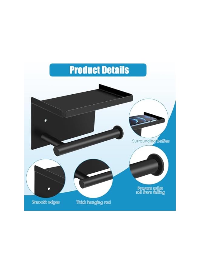 S-TOP Black Toilet Roll Holder, Stainless Steel Toilet Paper Holder with Shelf Self Adhesive Wall Mounted Paper Holder Bathroom Accessories (Black) - Image 2